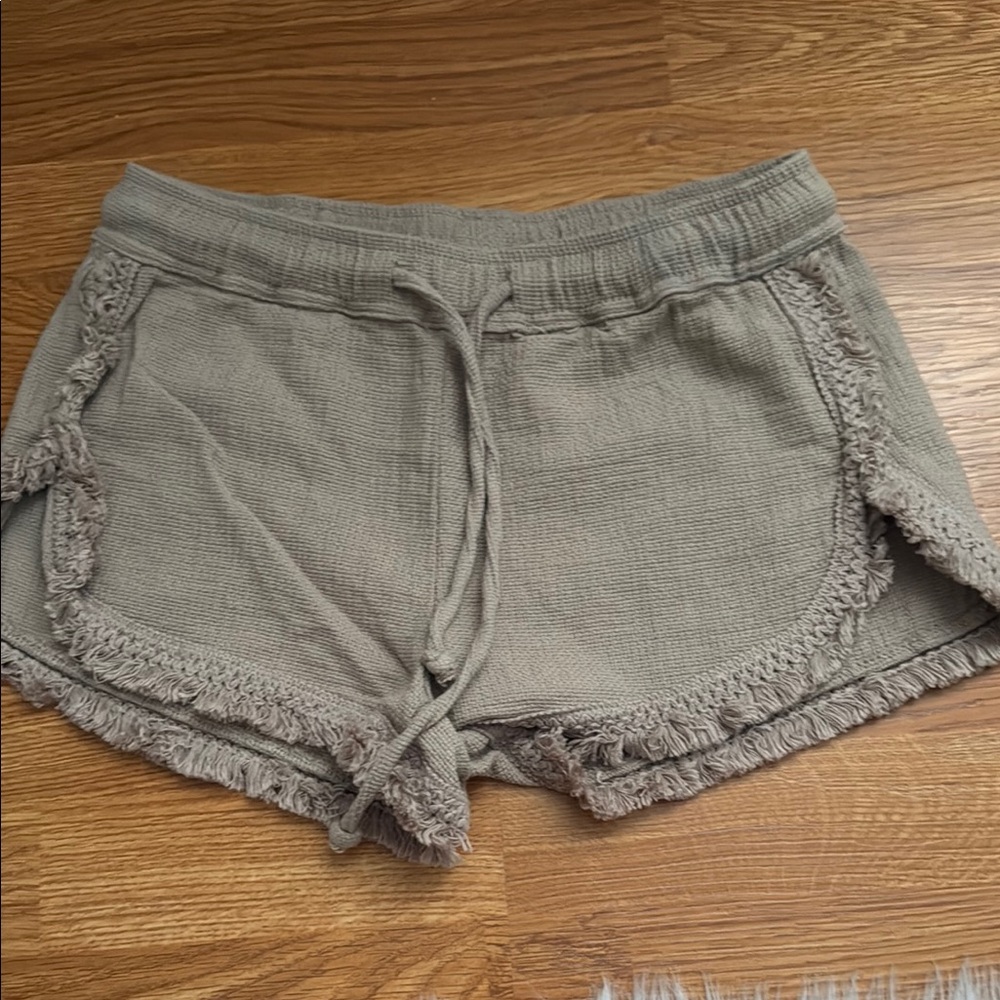 Women's Tan Athletic Shorts with Fringe